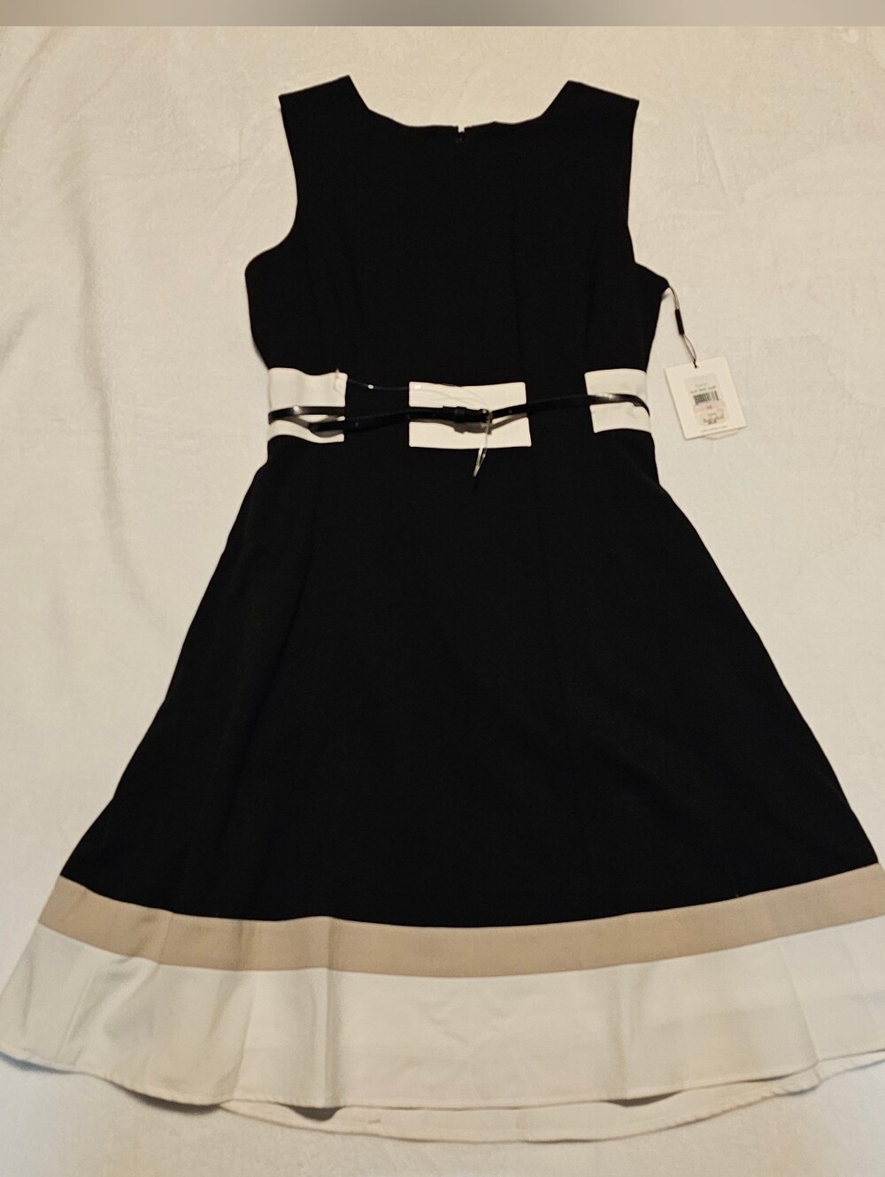 Calvin Klein Colorblock Fit & Flare Dress, Belted, Size 10, NWT